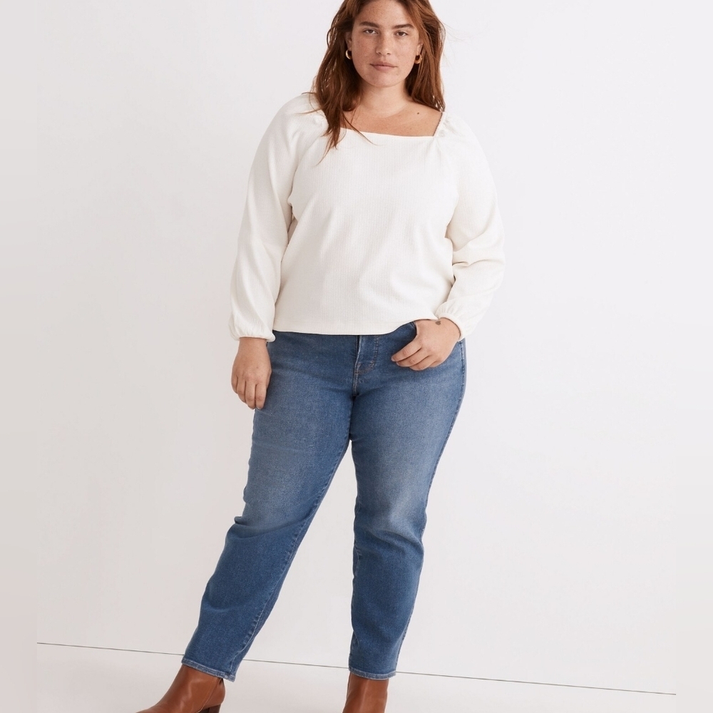 Nwt Madewell Plus Crepe Square Neck Long Sleeve Top Ivory Size 3X